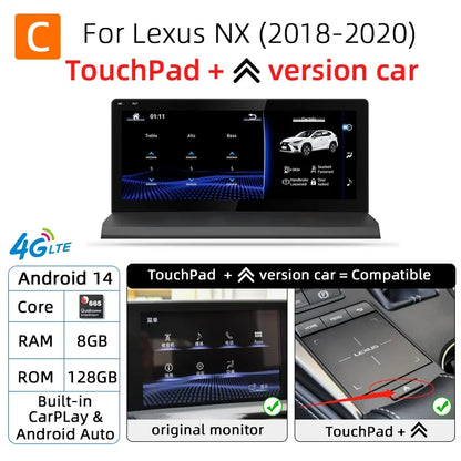 Nunoo Android 14 CarPlay Auto Radio For Lexus NX NX200 NX200T NX300h 2014-2021 Multimedia Navigation GPS DSP 4G WiFi