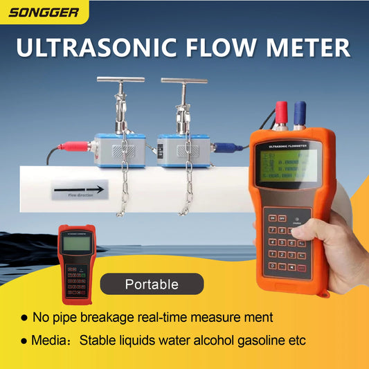TUF-2000H Handheld Ultrasonic Flow Meter Portable Clamp-On Flowmeter Non-Invasive No Pipe Cutting