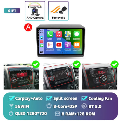 Android 14 Car Radio Carplay Auto GPS Navigation Multimedia Player For Fiat Ducato 2007 - 2015 video Stereo DVD 2 DIN Wifi+4G BT