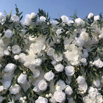 Uflower Mixed Flower White Rose Green Willow Leaf 5D Floral Wall Wedding Backdrop Event Party Decoration Props Wedding Decor