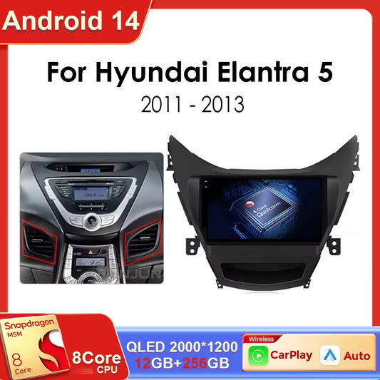 Android 14 Carplay Auto For Hyundai Elantra 5 JK GD MD UD 2011 - 2013 Qualcomm Car Radio Multimedia Video Player Navigation GPS