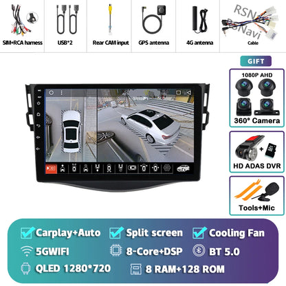 Android 14 Carplay Car Radio Multimedia For Toyota RAV4 Rav 4 2005 - 2013 navigation video DVD Autoradio Stereo 2din 4G+BT GPS