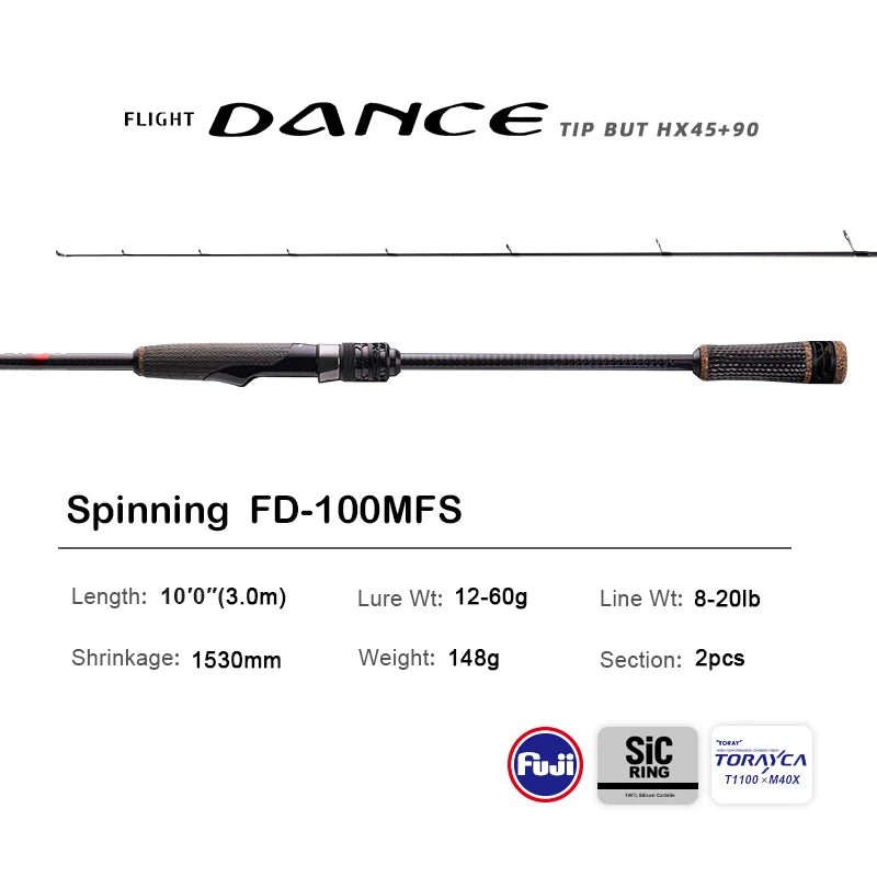 PURELURE NEW DANCE 10FT Spinning Rod For Bass High Carbon Long Throwing Fishing Rod In FUJI Accessories, Plus Spinning Reel