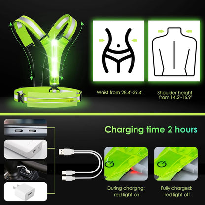 Cycling Running Luminous Vest Safety Reflective Vest LED Light Adjustable Cycling Vest Night Warning Work Fishing Sports Vest