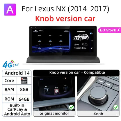 Nunoo Android 14 CarPlay Auto Radio For Lexus NX NX200 NX200T NX300h 2014-2021 Multimedia Navigation GPS DSP 4G WiFi