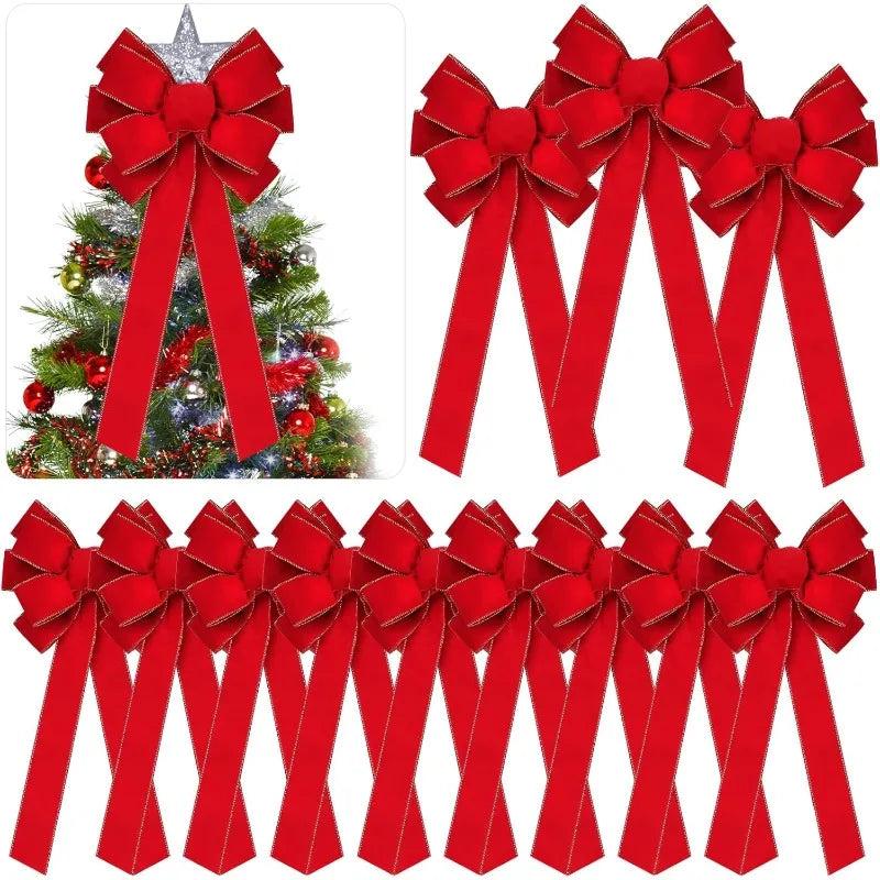 Ribbon Velvet Wreath Bows with Gold Edge Christmas Handmade Tree Topper