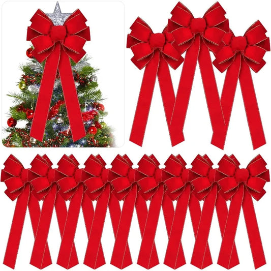 Ribbon Velvet Wreath Bows with Gold Edge Christmas Handmade Tree Topper