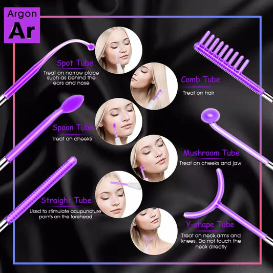 6 IN 1 High Frequency Electrode Wand w/Neon Electrotherapy Glass Tube Spot Acne Remover Skin Care Face Hair Salon Beauty Device
