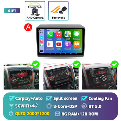 Android 14 Car Radio Carplay Auto GPS Navigation Multimedia Player For Fiat Ducato 2007 - 2015 video Stereo DVD 2 DIN Wifi+4G BT