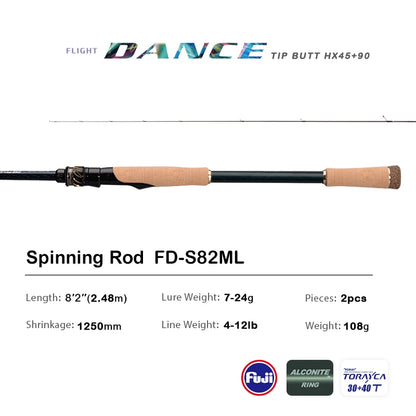 PURELURE DANCE S822H ML H Spinning Rod For Bass High Carbon Long Throwing Fishing Rod In FUJI Accessories, Plus Spinning Reel