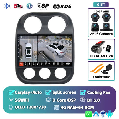 Android 14 For Jeep Compass Patriot 2010- 2016 2K QLED Android Car Radio Multimedia Video Player GPS AI Voice CarPlay Head Unit