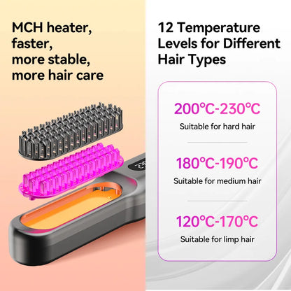 Portable Travel Thermostatic Hot Comb Hair Straightener Ceramic Heated USB Charging Fast Heating Brush Straightening Comb Curler