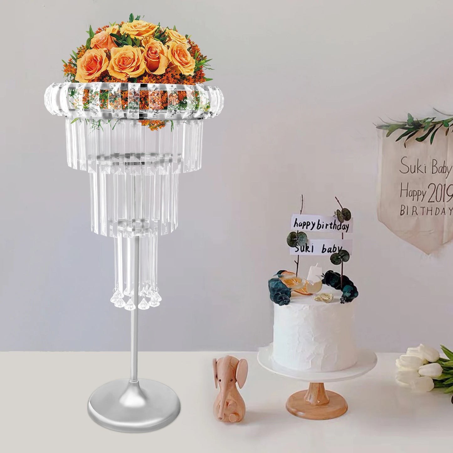 4-Tier Wedding Flower Stand - Flower Stand with Acrylic Pendants for Wedding Party Centerpieces Decor