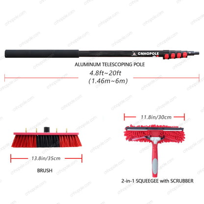 20ft Water Fed Pole Brush with Squeegee Kit High Reach Window Cleaning Tool 6 Meters Extension Sol