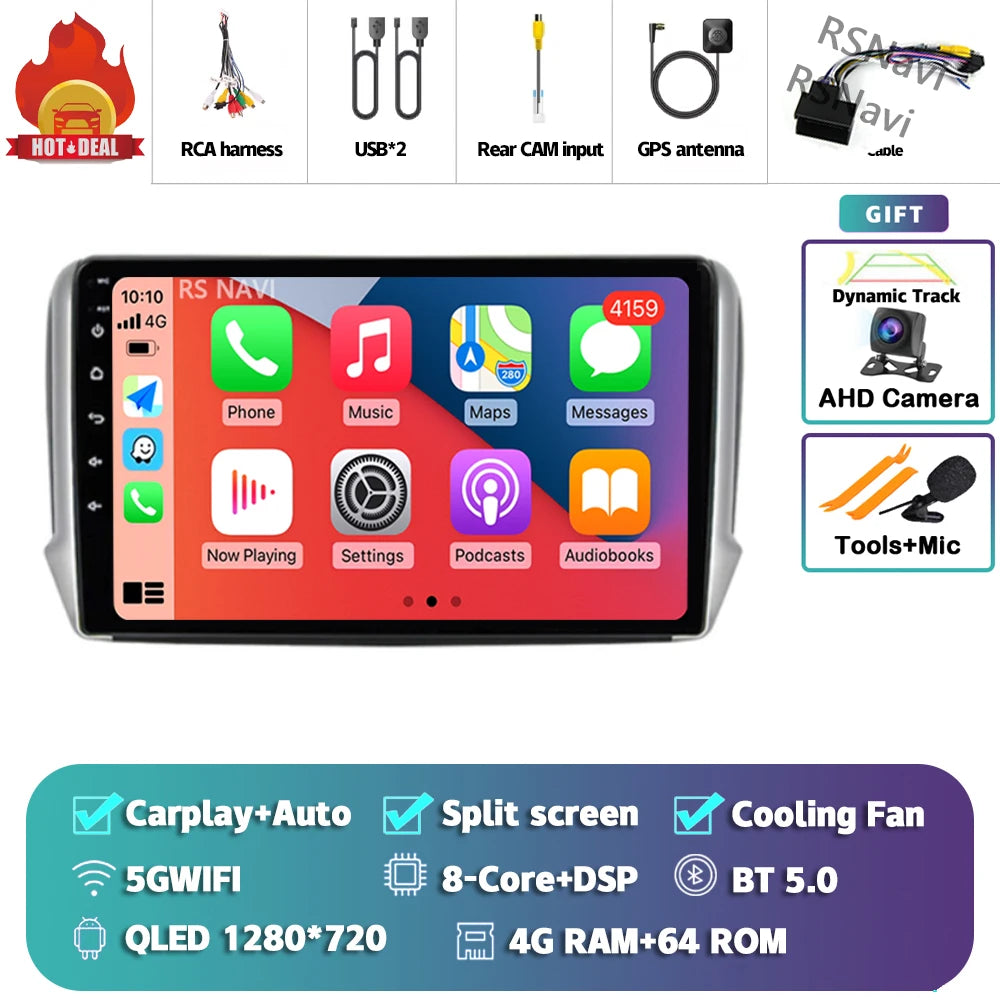 Android 14 Navigation Multimedia Player For Peugeot 2008 208 Series 2012 2013 2014 - 2018 Carplay Auto Stereo BT video Car radio