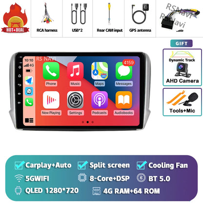 Android 14 Navigation Multimedia Player For Peugeot 2008 208 Series 2012 2013 2014 - 2018 Carplay Auto Stereo BT video Car radio