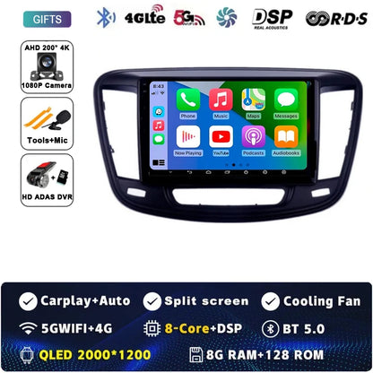 9" Car Raido Carplay Android 14 For Chrysler 200 200C 2015 - 2019 Auto Multimedia Screen Stereo Video Player GPS Navigation WIFI