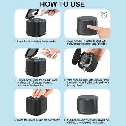 Ultrasonic Cleaner Machine 46000Hz Portable Ultrasonic Jewellery Cleaner for Dental Retainer Mouth