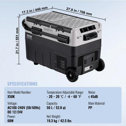 VEVOR 40L/50L/58L Portable Car Refrigerator, 12V Dual Zone Portable Freezer, Compressor Cooler for Outdoor Camping RV Car