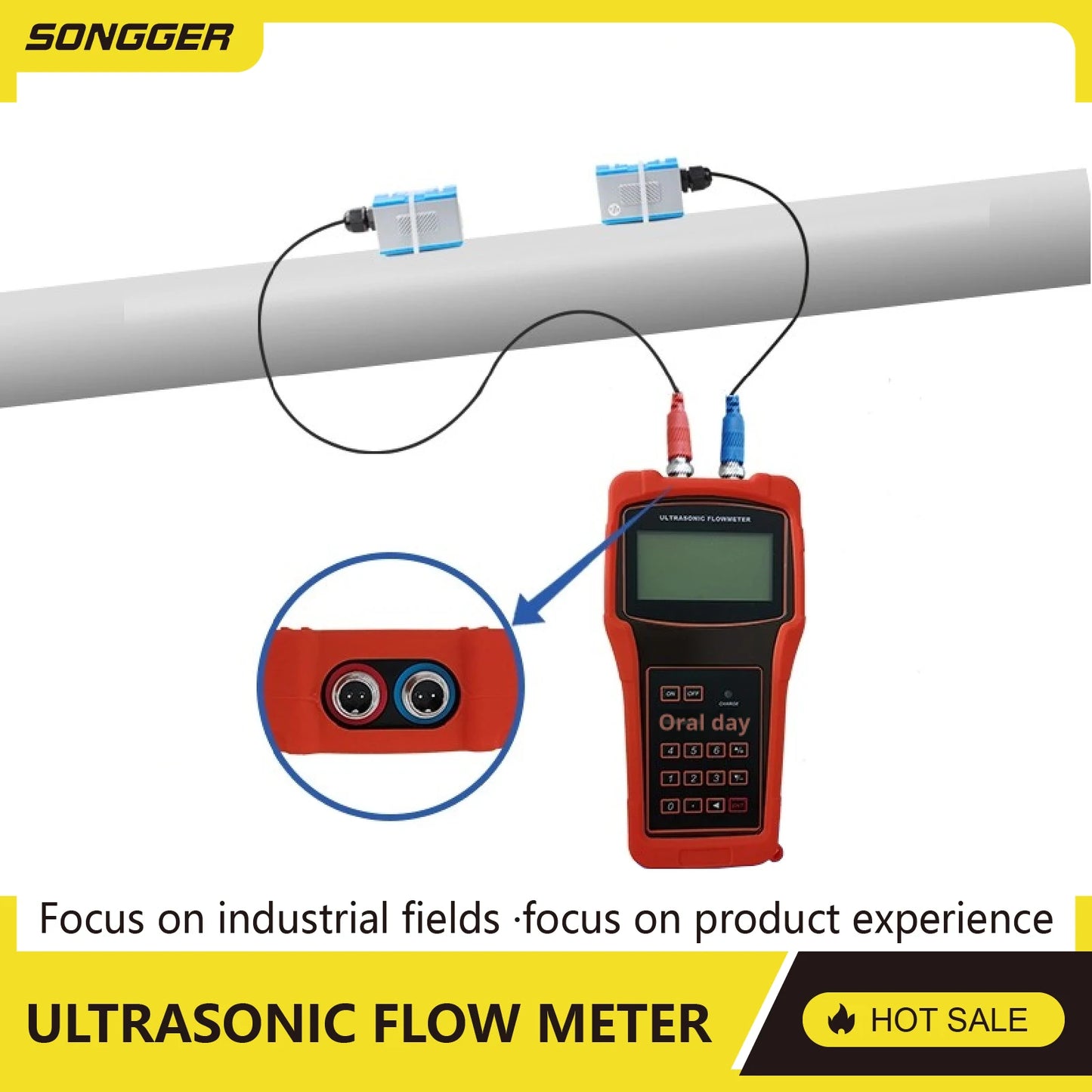 TUF-2000H Handheld Ultrasonic Flow Meter Portable Clamp-On Flowmeter Non-Invasive No Pipe Cutting