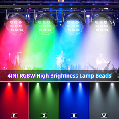 Yiflamefly 4Pcs 4 in 1 RGBW 9 LED Par Light With Remote Control DMX512 Sound Activated Control For DJ Party Halloween Christmas