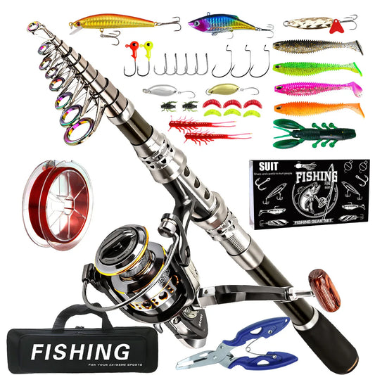 Carbon Lure Rod Wheel Set Sea Fishing Rod Telescopic Fishing Rod Rotating Reel Travel Fresh Water Fishing Set