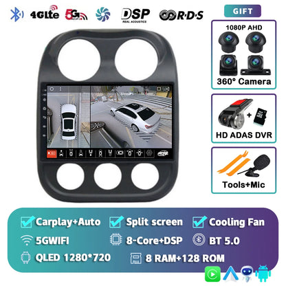 Android 14 For Jeep Compass Patriot 2010- 2016 2K QLED Android Car Radio Multimedia Video Player GPS AI Voice CarPlay Head Unit