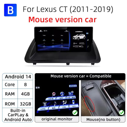 Nunoo Android 14 Car Radio CarPlay Screen For Lexus CT CT200 CT200h 2012-2020 GPS Navigation Snapdragon 8+128G Multimedia Player