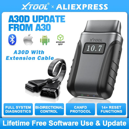 XTOOL Anyscan A30D BT OBD2 Scanner Full System 16+ Service Bidirectional Scan Tools Lifetime Free Update CAN FD FCA Andriod IOS