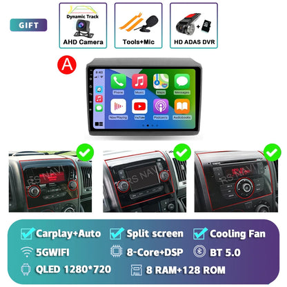 Android 14 Car Radio Carplay Auto GPS Navigation Multimedia Player For Fiat Ducato 2007 - 2015 video Stereo DVD 2 DIN Wifi+4G BT