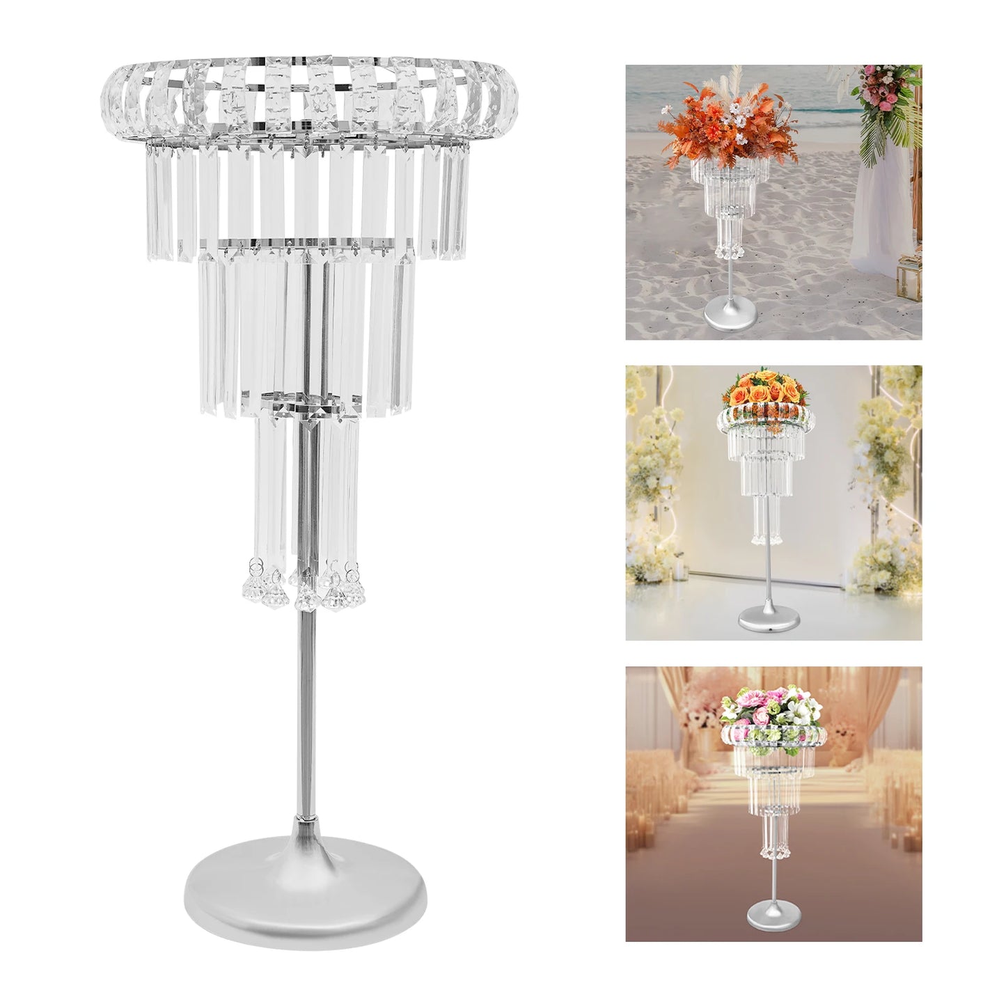 4-Tier Wedding Flower Stand - Flower Stand with Acrylic Pendants for Wedding Party Centerpieces Decor