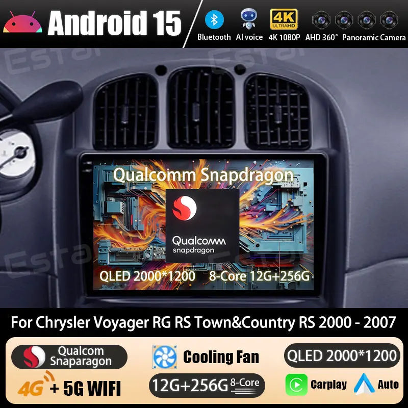Android 15 Car Radio For Dodge Caravan 4 For Chrysler Voyager RG RS Town&Country RS 2000 - 2007 Multimedia Stereo Player NAVI BT
