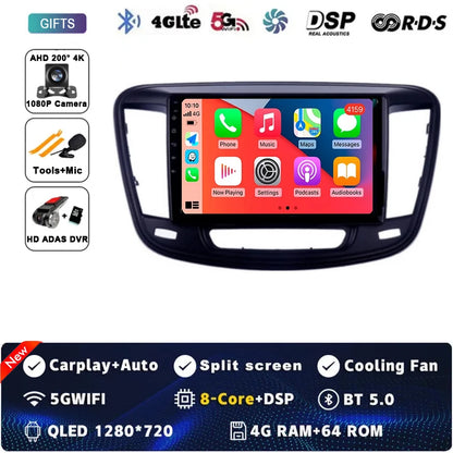 9" Car Raido Carplay Android 14 For Chrysler 200 200C 2015 - 2019 Auto Multimedia Screen Stereo Video Player GPS Navigation WIFI