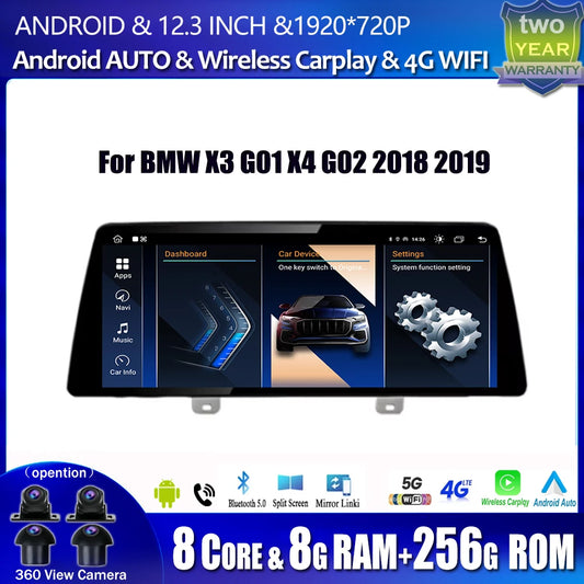 For BMW X3 G01 X4 G02 2018 2019 Car Carplay 12.3 Inch Android Touch Screen Monitor Stereo Speakers Radio Multimedia Player Auto