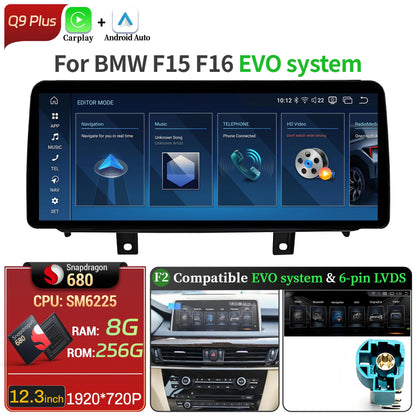 12.3 inch Android 14 For BMW X5 F15 X6 F16 2014-2018 Car Radio Wireless Bluetooth Carplay Head Unit Snapdragon 680 Touch Screen