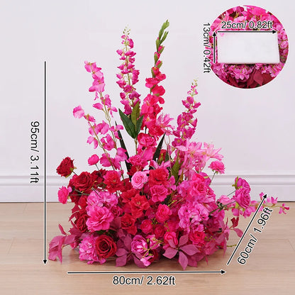Hot Pink Rose Palm Orchid Aisle Floral Arrangement Wedding Backdrop KT Board Decor Hang Flower Row Banquet Window Display H8919