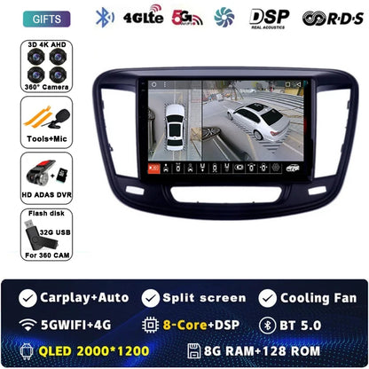 9" Car Raido Carplay Android 14 For Chrysler 200 200C 2015 - 2019 Auto Multimedia Screen Stereo Video Player GPS Navigation WIFI