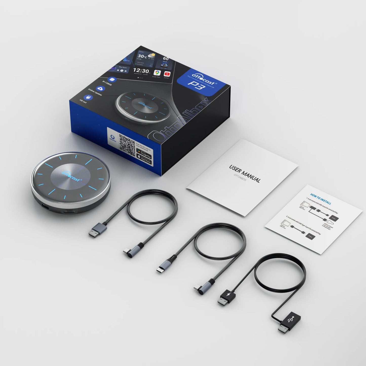 OTTOCAST P3 OttoAibox CarPlay AI Box Wireless Android Auto Smart TV Box Car Accessories for Benz Audi Kia Hyundai VW Toyota 2024
