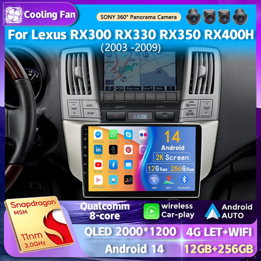 Android 14 wifi+4G Carplay AUTO Car Radio For Lexus RX300 RX330 RX350 RX400H 2003 -2009 Navigation GPS Player Stereo Multimedia