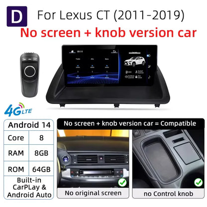 Nunoo Android 14 Car Radio CarPlay Screen For Lexus CT CT200 CT200h 2012-2020 GPS Navigation Snapdragon 8+128G Multimedia Player