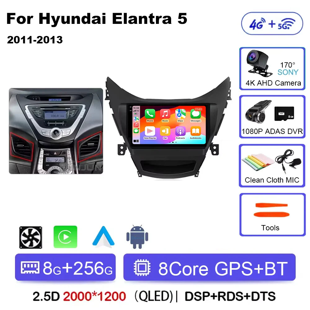 Android 14 Carplay Auto For Hyundai Elantra 5 JK GD MD UD 2011 - 2013 Qualcomm Car Radio Multimedia Video Player Navigation GPS