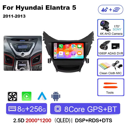 Android 14 Carplay Auto For Hyundai Elantra 5 JK GD MD UD 2011 - 2013 Qualcomm Car Radio Multimedia Video Player Navigation GPS