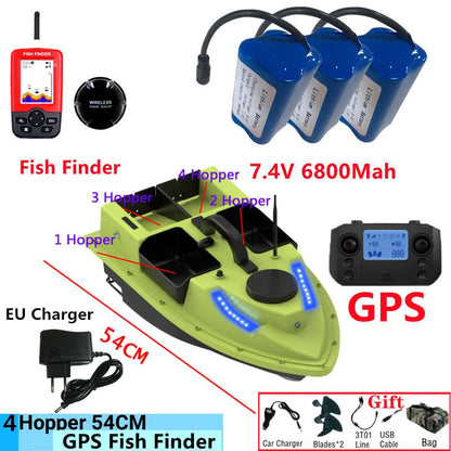 99GPS Smart Cruise Sonar Fish Finder High Speed RC Fishing Boat 4Hopper 600M 3KG Waterproof Lighting Remote Control RC Bait Boat