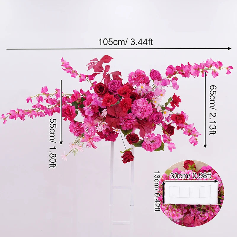Hot Pink Rose Palm Orchid Aisle Floral Arrangement Wedding Backdrop KT Board Decor Hang Flower Row Banquet Window Display H8919
