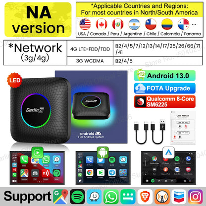 2025 CarlinKit 3 In 1 Android 13 Mini CarPlay Ai Box Android Auto Wireless CarPlay Box QCM6125 6225 8-Core For Wired AA CP Cars