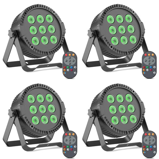 Yiflamefly 4Pcs 4 in 1 RGBW 9 LED Par Light With Remote Control DMX512 Sound Activated Control For DJ Party Halloween Christmas