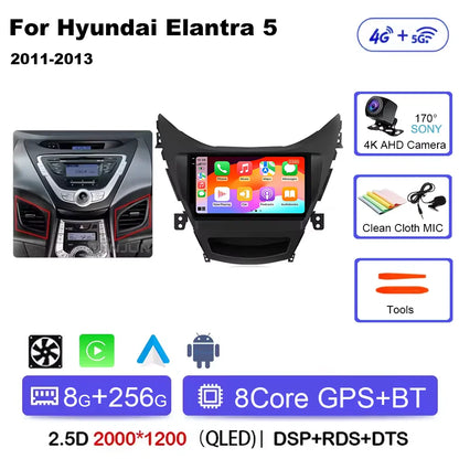 Android 14 Carplay Auto For Hyundai Elantra 5 JK GD MD UD 2011 - 2013 Qualcomm Car Radio Multimedia Video Player Navigation GPS