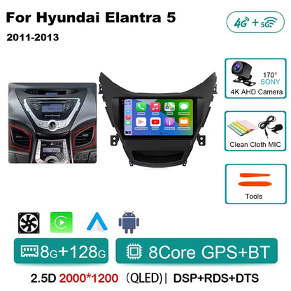 Android 14 Carplay Auto For Hyundai Elantra 5 JK GD MD UD 2011 - 2013 Qualcomm Car Radio Multimedia Video Player Navigation GPS