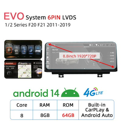 Android 14 Wireless Carplay Auto Radio Touch Screen For BMW 1 2 3 4 Series F20 F21 F22 F30 F31 F32 F33 F34 Multimedia Player GPS