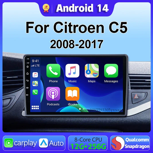 Android 14 Carplay Car Radio Multimedia For Citroen C5 2008 2009 2010 -2017 navigation video DVD Autoradio Stereo 2din Head Unit